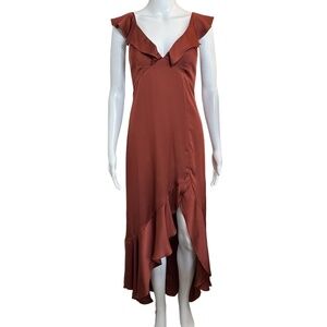 Express Satin Ruffle Hi-Low Maxi Dress Womens XS Lined HOCO Party Fairy Y2K